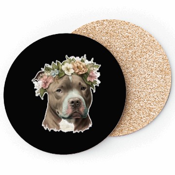Discover pit bull with flower crown Coasters