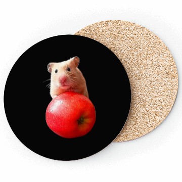 Discover Cute syrian hamster with red apple Coasters
