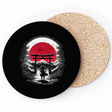 Discover Moonlit Meadow Samurai Illustration Coasters