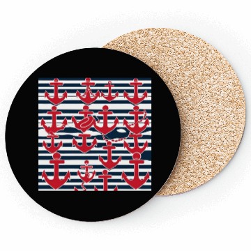 Discover classic nautical horizontal white and navy blue Coasters