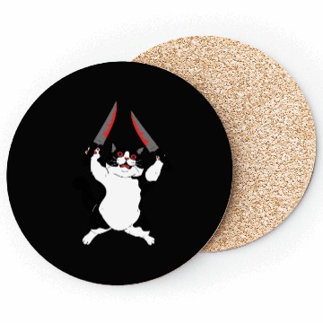 Discover Furious Cat Holding Knifes Funny Design Coasters