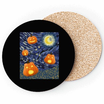 Discover Starry Night with Pumpkins Funny Halloween Art Coasters
