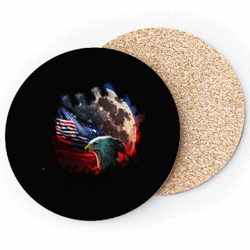 Discover America eagle under Moon with American Flag Coasters