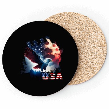 Discover America eagle under Moon with American Flag Coasters