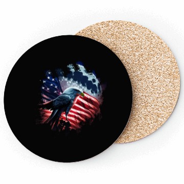 Discover America eagle under Moon with American Flag Coasters