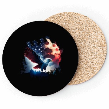 Discover America eagle under Moon with American Flag Coasters