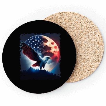 Discover America eagle under Moon with American Flag Coasters