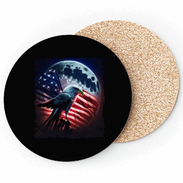 Discover America eagle under Moon with American Flag Coasters