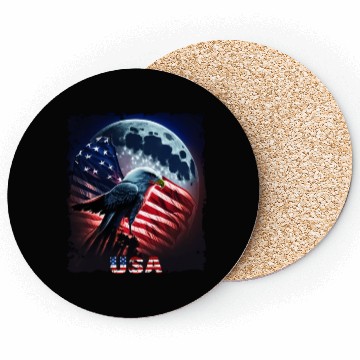 Discover America eagle under Moon with American Flag Coasters