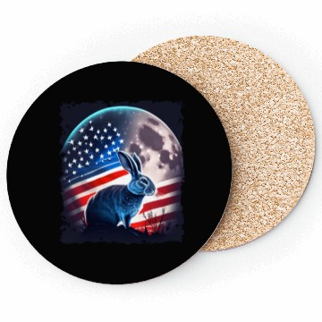 Discover America rabbit under Moon with American Flag Coasters
