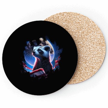 Discover America ferret under Moon with American Flag Coasters