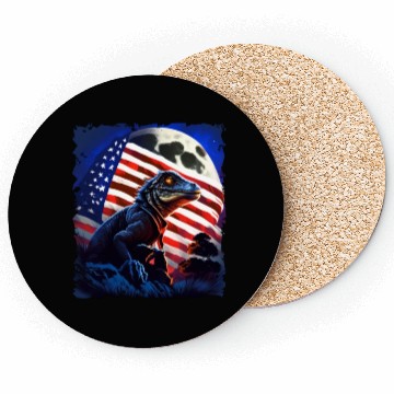 Discover America lizard under Moon with American Flag Coasters