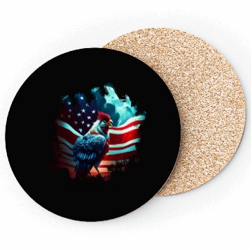 Discover America chicken under Moon with American Flag Coasters