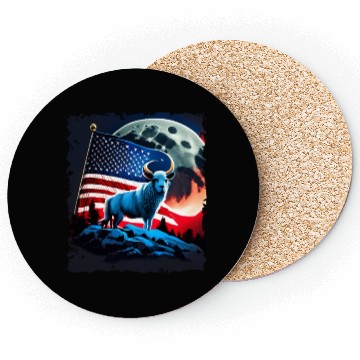 Discover America sheep under Moon with American Flag Coasters