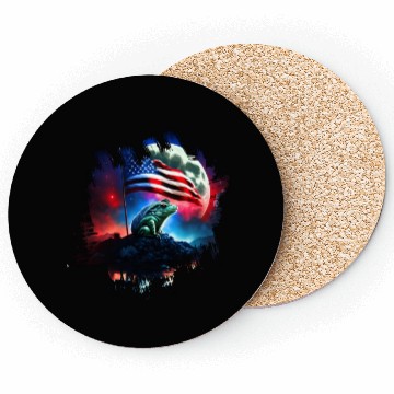Discover America frog under Moon with American Flag Coasters