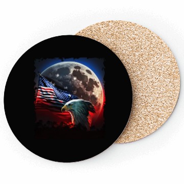 Discover America eagle under Moon with American Flag Coasters