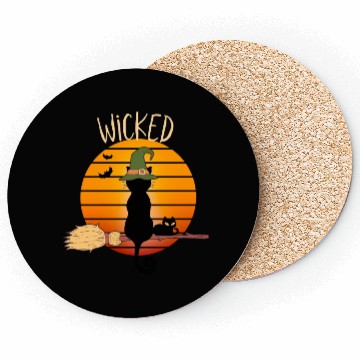 Discover Wicked Cat Witch Funny Halloween Witch Coasters