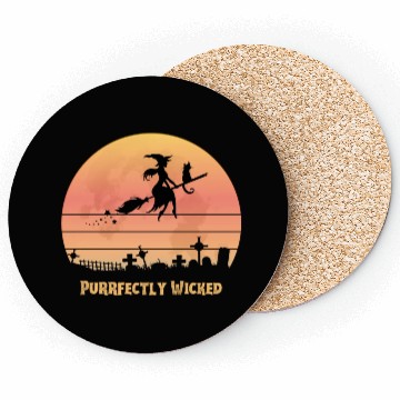 Discover Wicked Cat Witch Funny Halloween Witch Coasters