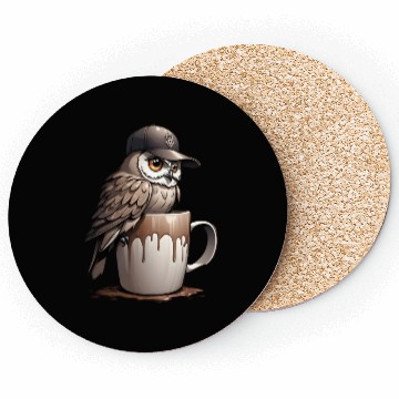 Discover Cute owl with coffee and cap Coasters