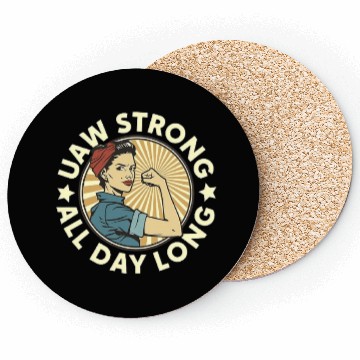 Discover UAW strong all day long UAW Strike Red Coasters