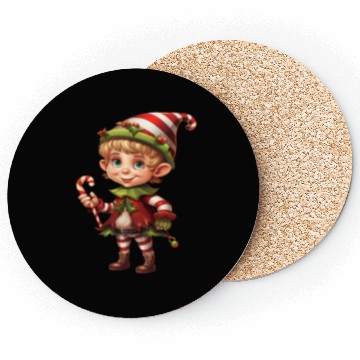 Discover Christmas Elf Candy Cane X-Mas Pajamas Party Coasters