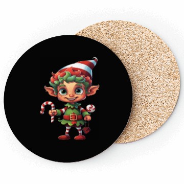 Discover Christmas Elf Candy Cane X-Mas Pajamas Party Coasters