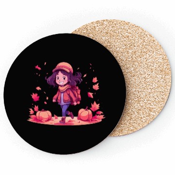 Discover Autumn Serenity: 'Girl in Fall' Apparel Coasters