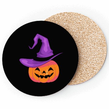 Discover Pumpkin with hat Coasters - Happy Halloween Day