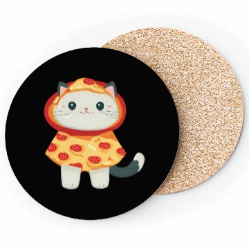 Discover Cat in pizza costume Coasters