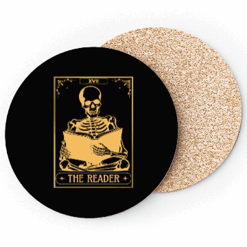 Discover The Reader Tarot Card Bookish Skeleton Skull Hallo Coasters