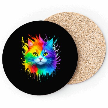 Discover Rainbow Cat Realistic Watercolor Cute Cat Paint Coasters