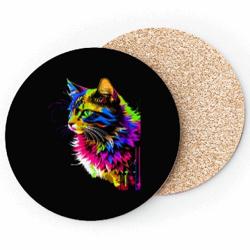 Discover Rainbow Cat Realistic Watercolor Cute Cat Paint Coasters