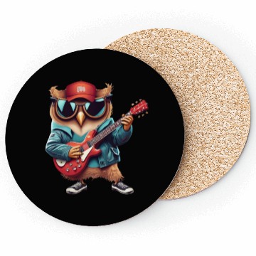 Discover Funny Cute bird playing guitar Coasters