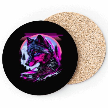 Discover Retro Synthwave Gangster Wolf Coasters