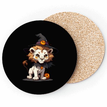Discover Cute Halloween lion with a witch hat. Coasters