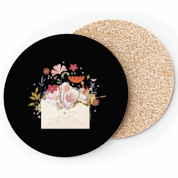 Discover floral envelope with flowers and seal Coasters
