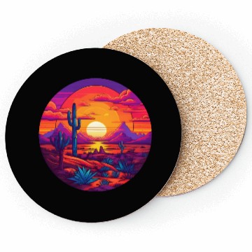 Discover Circular Hazy Desert Mountain Sunrise Coasters