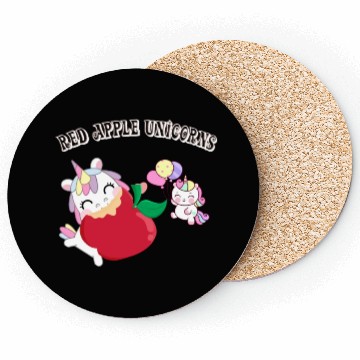 Discover Funny Unicorn Hungry Eat a Red Apple Day Coasters