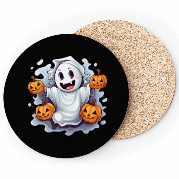 Discover Funny Halloween Ghost With Pumpkin Lanterns Coasters