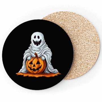 Discover Funny Halloween Pumpkin With Cute Ghost Coasters