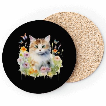 Discover CAT Watercolor Flowers Butterflies Coasters