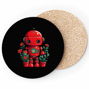 Discover Flower Red Robot Coasters
