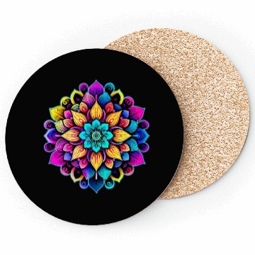 Discover Mandala: A Complex, Multicolored Floral Pattern Coasters