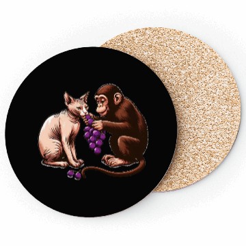 Discover Monkey feeds sphinx cat with grapes Coasters
