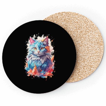 Discover Cute Crystal Fantasy Cat Design Coasters