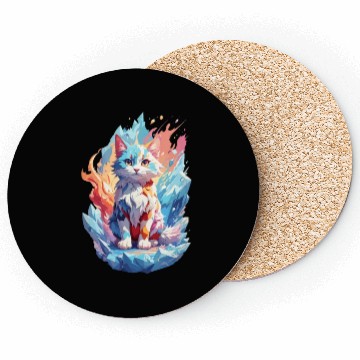 Discover Cute Crystal Fantasy Cat Design Coasters