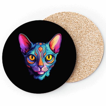Discover Sphynx Cat kitty Psychedelic Vibrant Colors Coasters