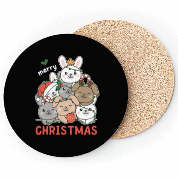 Discover Bunny Christmas Tree Merry Christmas Coasters