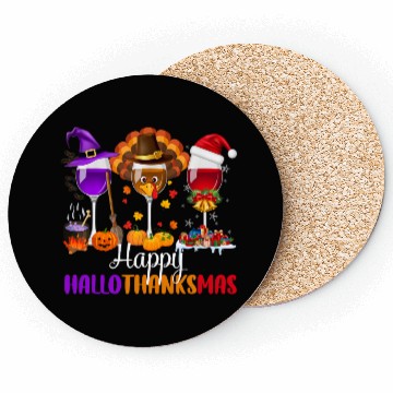 Discover Happy Hallothanksmas Wine Glasses Drinking Lover Coasters