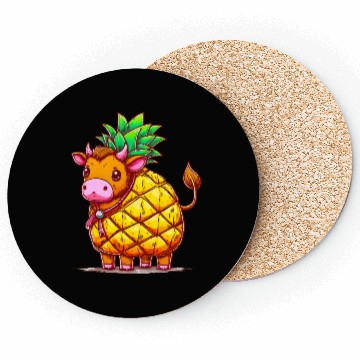 Discover Cow in pineapple costume - Fruity joy Coasters